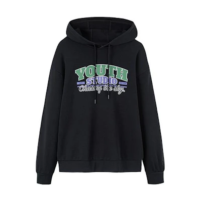 Anta FW22 Unisex Letter Print Drawstring Hoodie Black 952238702-3