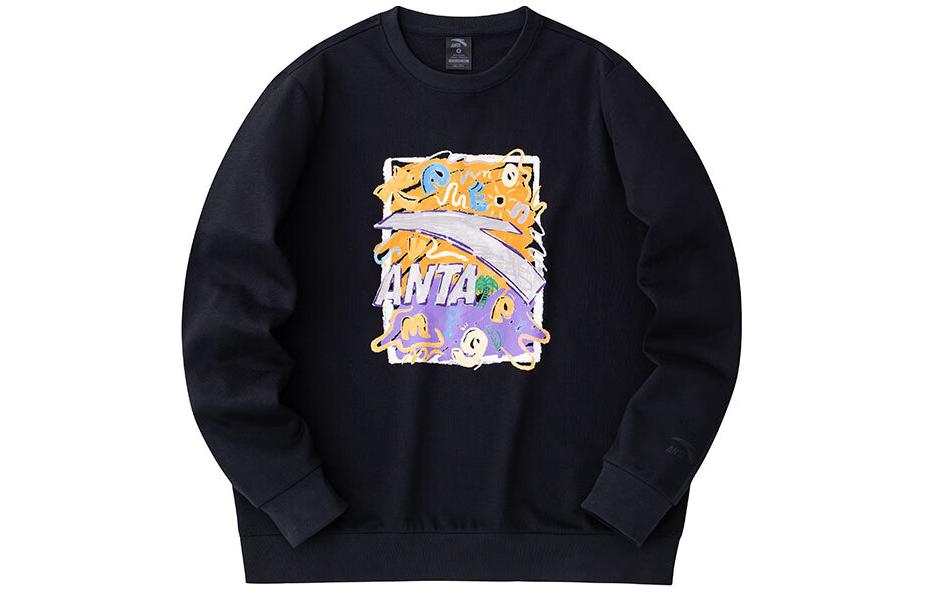 Anta Graffiti Print Crewneck Knit Sweatshirt Unisex - Basic Black 972418706-4