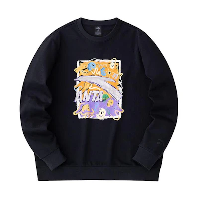 Anta Graffiti Print Crewneck Knit Sweatshirt Unisex - Basic Black 972418706-4
