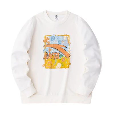 Anta Graffiti Print Crewneck Sweatshirt Vanilla White Unisex 972418706-1
