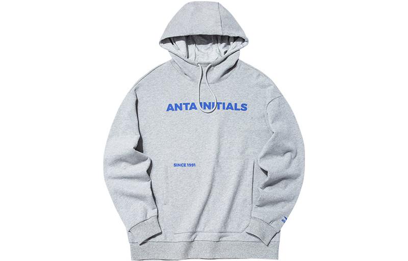 Anta Grey Hoodie with Letter Print and Kangaroo Pocket (Lifestyle Series) 952148720-1