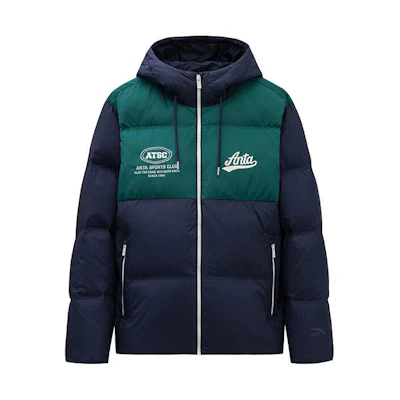 Anta Hooded Letter Patchwork Thick Jacket Deep Navy 152348920-2