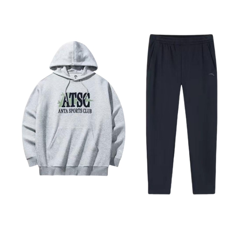 Anta Hoodie & Jogger Set - Casual Knit, Mid-Waist, Letter Print Design 952357302-1+152438703-2