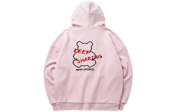 Anta Hoodie Pink Unisex Bear Graphic Fleece Pullover 162148716-4
