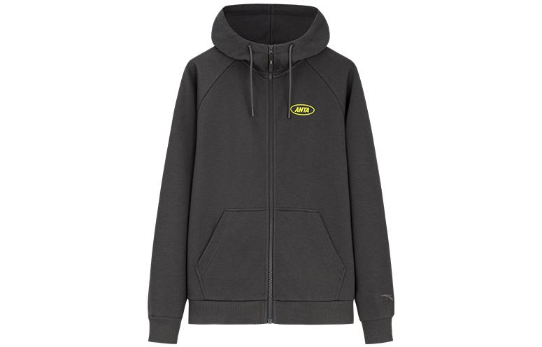 Anta Hoodie Unisex Dark Gray - Zippered Casual Series 972338720-5