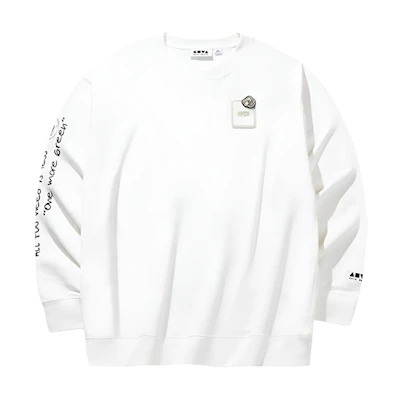 Anta Ivory White Comfortable Casual Letter Print Crewneck Sweatshirt 172438706-1