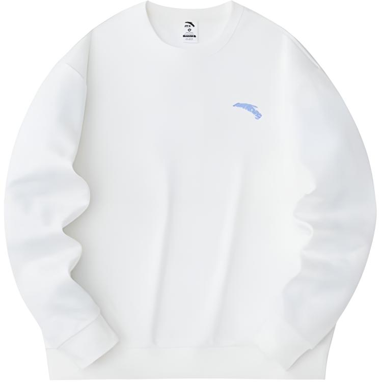 Anta Ivory White Letter Print Crewneck Fleece Sweatshirt - Casual Series 952348721-3