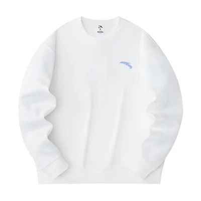 Anta Ivory White Letter Print Crewneck Fleece Sweatshirt - Casual Series 952348721-3