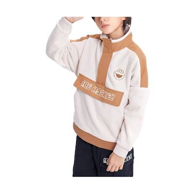Anta Kids Colorblock Half-Zip Fleece Sweatshirt for Boys & Girls - Cream White 372248703-1