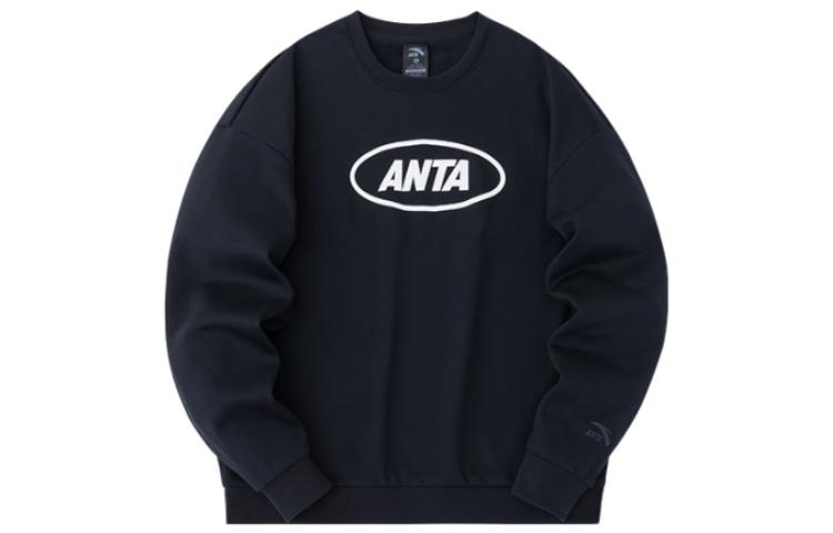 Anta Letter Crewneck Pullover Fleece Sweatshirt Unisex Basic Black 972338702-6
