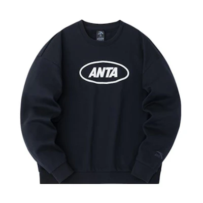 Anta Letter Crewneck Pullover Fleece Sweatshirt Unisex Basic Black 972338702-6