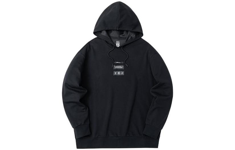 Anta Letter Embroidered Drawstring Hoodie Unisex - Black 152311749-4