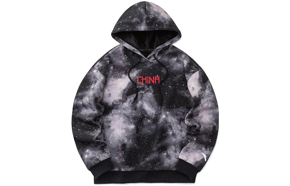 Anta Letter Galaxy Print Pullover Hoodie Unisex - Basic Black 162140701-1