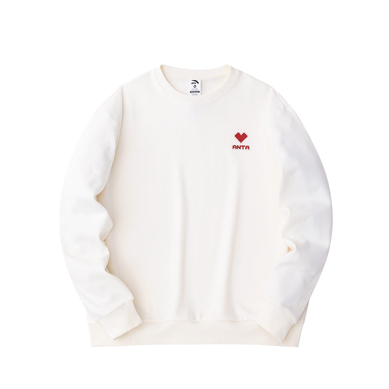 Anta Letter Print Casual Crewneck Sweatshirt Unisex Vanilla White 972418701-4