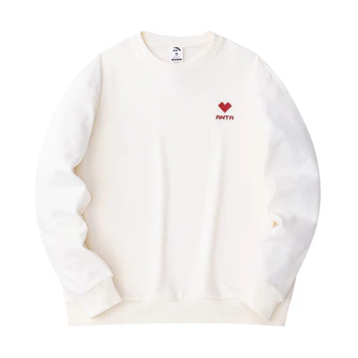 Anta Letter Print Casual Crewneck Sweatshirt Unisex Vanilla White 972418701-4
