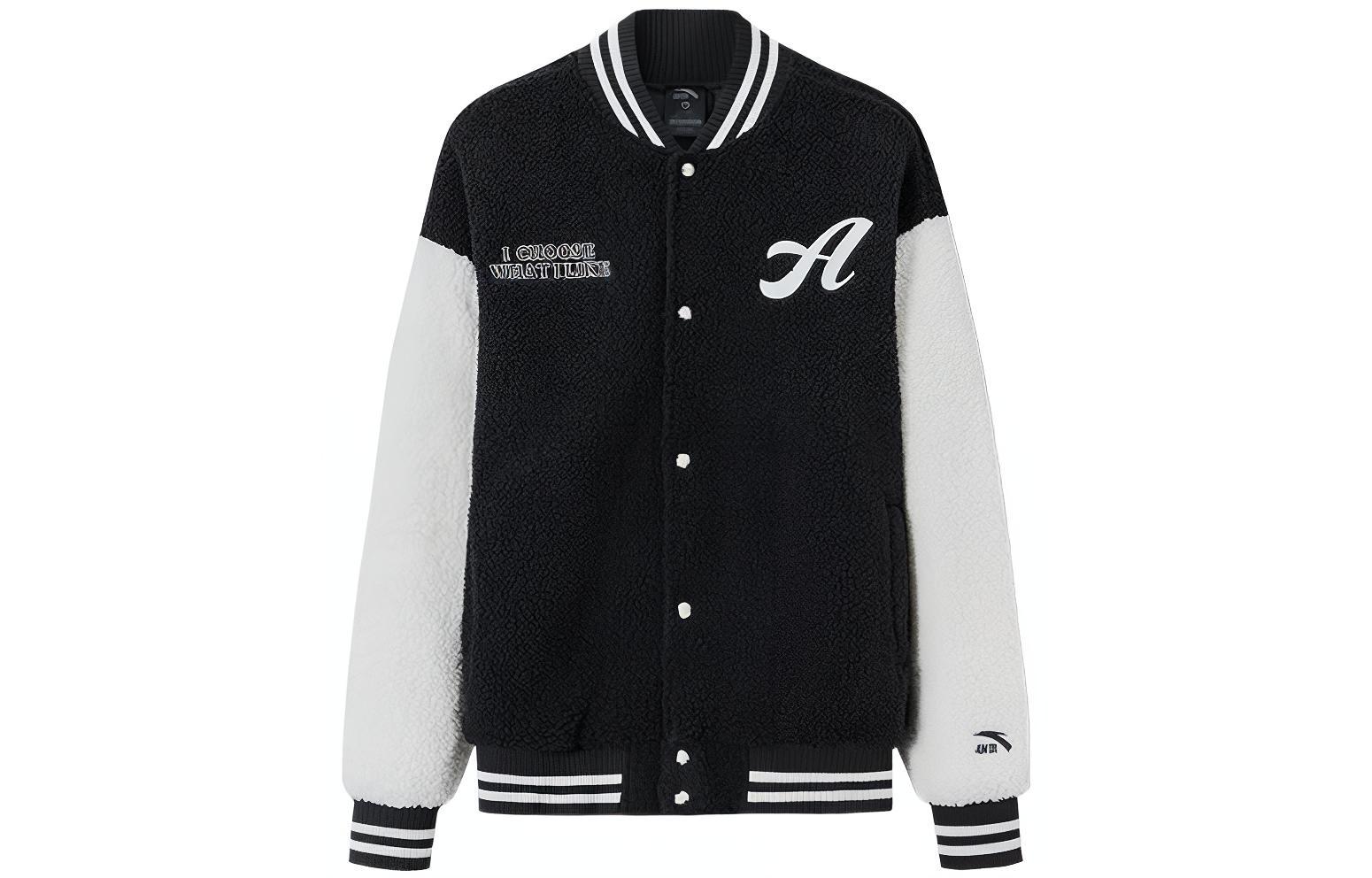 Anta Letter Print Colorblock Sherpa Jacket Black Unisex Casual Series 952348706-2