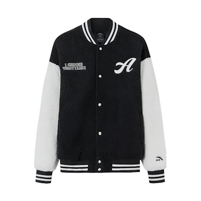 Anta Letter Print Colorblock Sherpa Jacket Black Unisex Casual Series 952348706-2