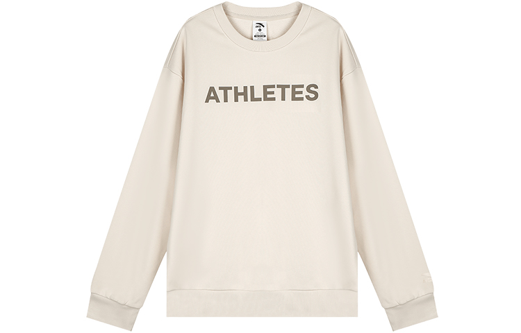 Anta Letter Print Crewneck Fleece Sweatshirt Unisex Sand Gray Casual Series 972348714-3