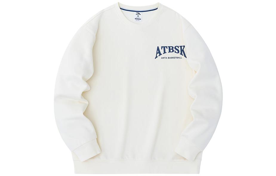 Anta Letter Print Crewneck Loose Fit Sweatshirt Men’s Soft Pink White 952331703-1