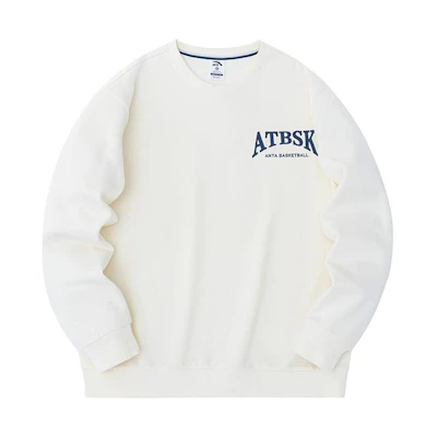 Anta Letter Print Crewneck Loose Fit Sweatshirt Men’s Soft Pink White 952331703-1