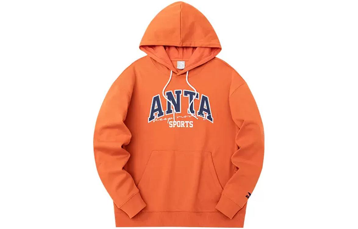 Anta Letter Print Drawstring Long-Sleeve Sweatshirt Flash Orange 152318709-4