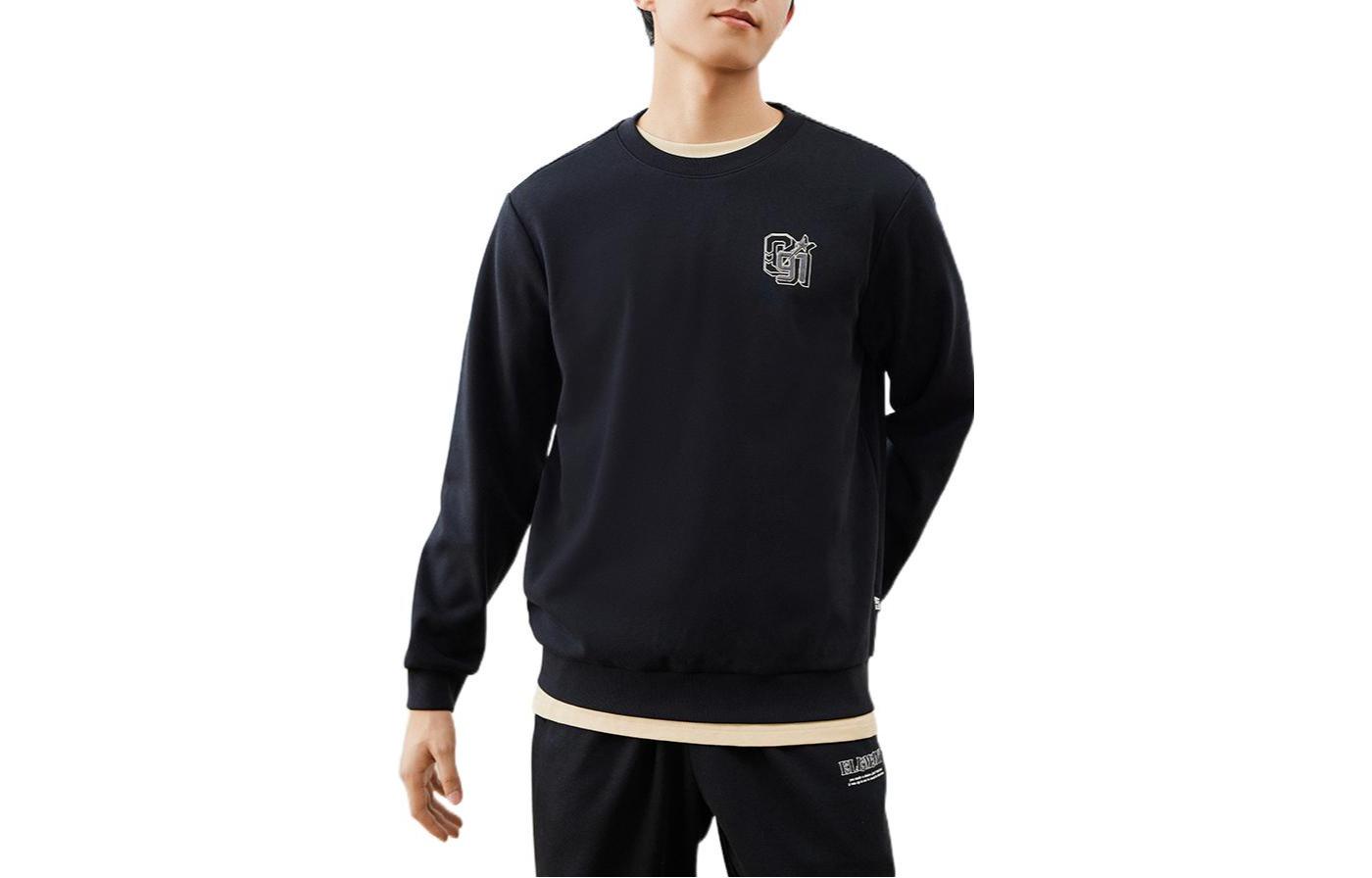 Anta Letter Print Fleece Pullover Crewneck Sweatshirt Black Unisex Casual Fit 152248724S-3