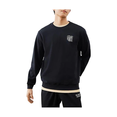 Anta Letter Print Fleece Pullover Crewneck Sweatshirt Black Unisex Casual Fit 152248724S-3