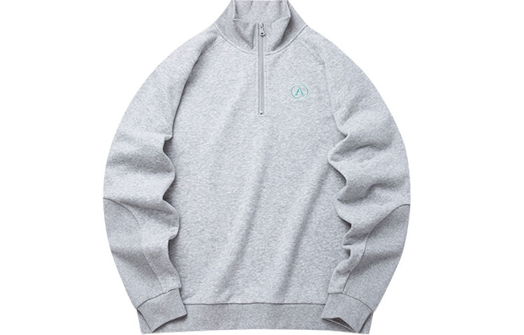 Anta Letter Print Half-Zip Sports Sweatshirt Unisex Grey 952218722-2