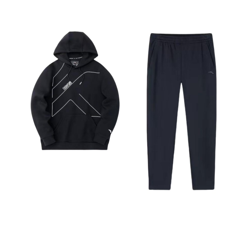 Anta Letter Print Hoodie and Jogger Set - Loose Fit Outdoor Style 952357302-1+152311767-4