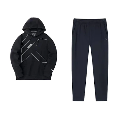 Anta Letter Print Hoodie and Jogger Set - Loose Fit Outdoor Style 952357302-1+152311767-4