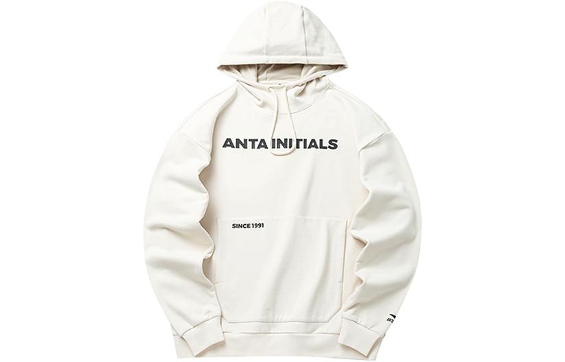 Anta Letter Print Kangaroo Pocket Drawstring Hoodie - Lifestyle Series 952148720-4