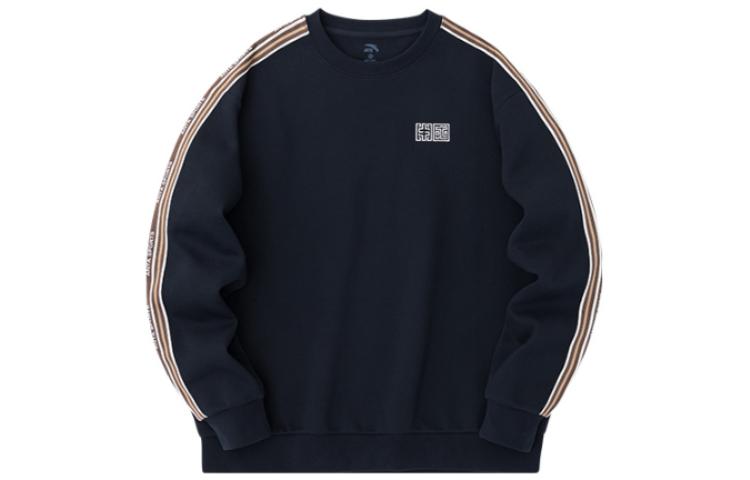 Anta Letter Striped Pullover Crewneck Sweatshirt Unisex Basic Black 972338713-3