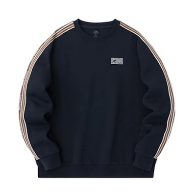 Anta Letter Striped Pullover Crewneck Sweatshirt Unisex Basic Black 972338713-3