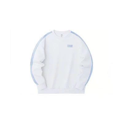 Anta Letter Striped Pullover Sweatshirt Unisex - Barley White 972338713-1