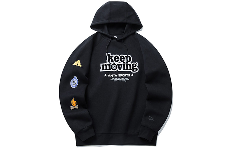 Anta Life Series Graphic Print Loose Hoodie Unisex Black 152218705-5