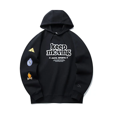 Anta Life Series Graphic Print Loose Hoodie Unisex Black 152218705-5