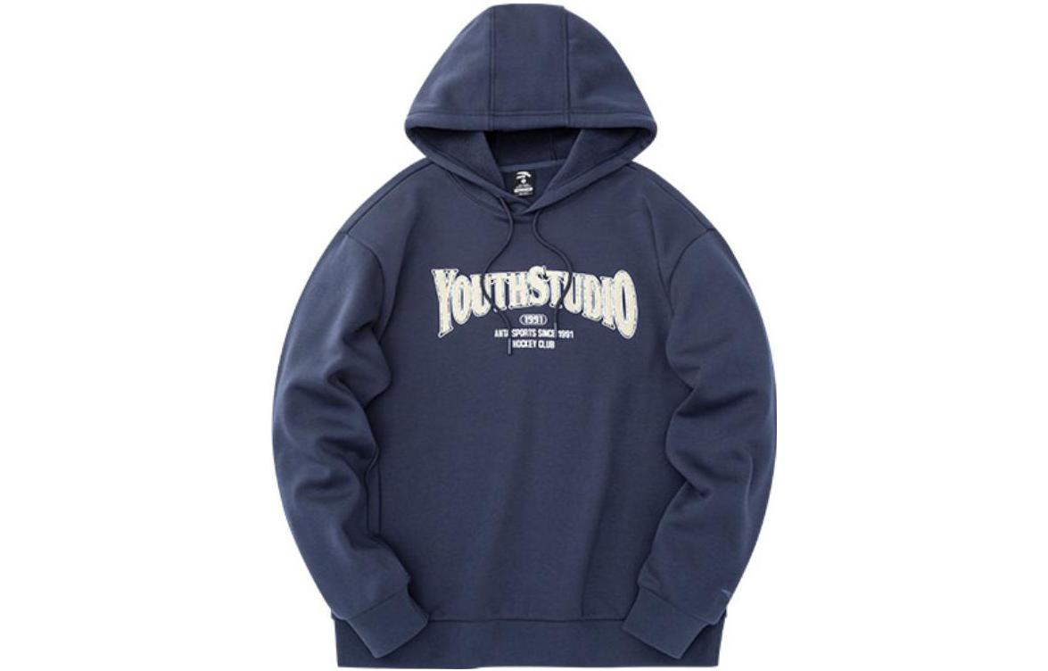 Anta Life Series Logo Print Hoodie Deep Mineral Blue Unisex 952248702-3