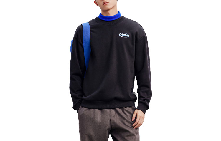 Anta Life Series Unisex Crewneck Sweatshirt Black with Embroidered Logo 952248703-7