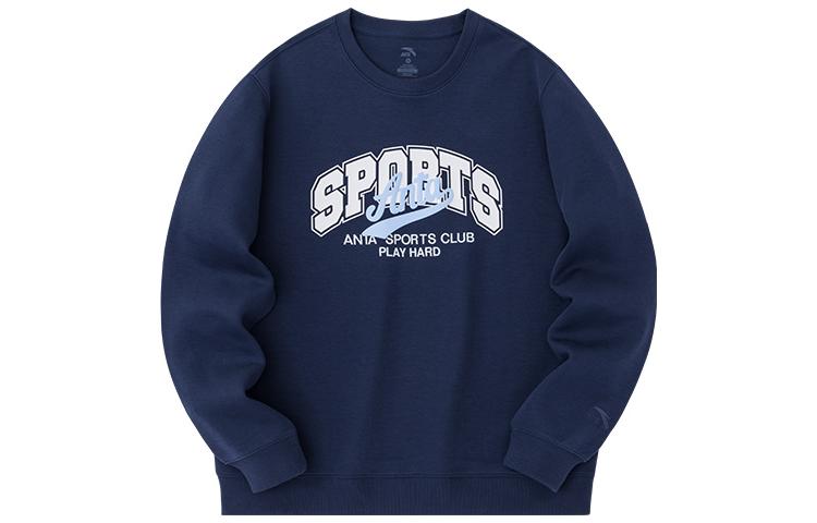 Anta Life Series Unisex Letter Crewneck Pullover Sweatshirt Deep Navy 152338701-4