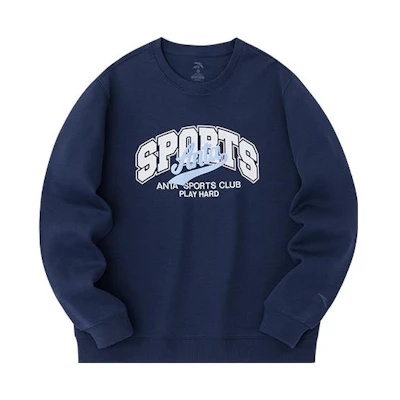 Anta Life Series Unisex Letter Crewneck Pullover Sweatshirt Deep Navy 152338701-4