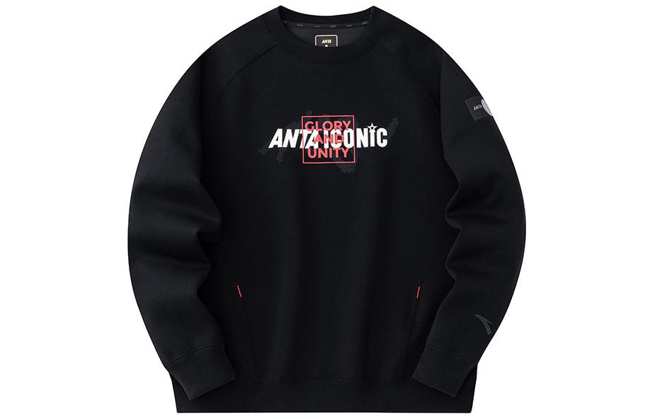 Anta Life Series Unisex Letter Crewneck Sweatshirt - Basic Black 172418704-5