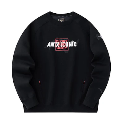 Anta Life Series Unisex Letter Crewneck Sweatshirt - Basic Black 172418704-5