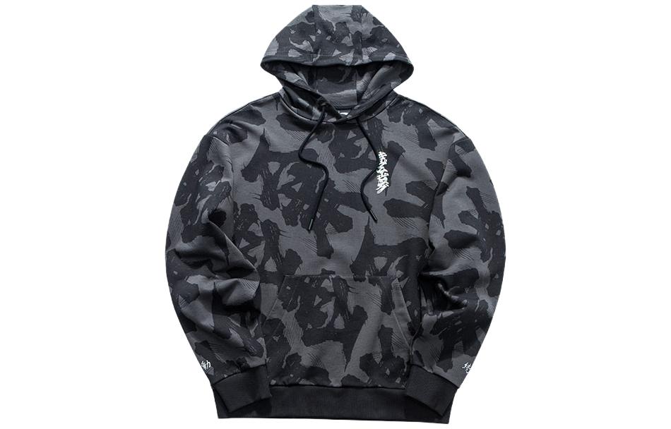 Anta Lifestyle All-Over Letter Print Pullover Hoodie Black Mens 952039715-1