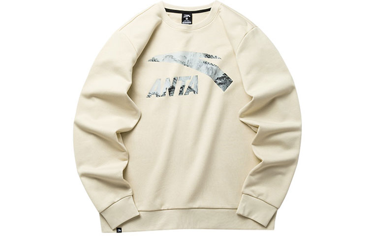 Anta Lifestyle Crewneck Pullover Printed Long Sleeve Sweatshirt Beige - Men 952138737-11