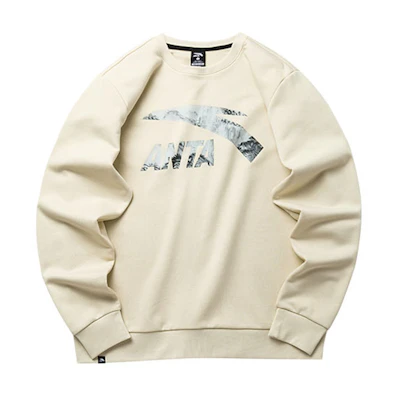 Anta Lifestyle Crewneck Pullover Printed Long Sleeve Sweatshirt Beige - Men 952138737-11