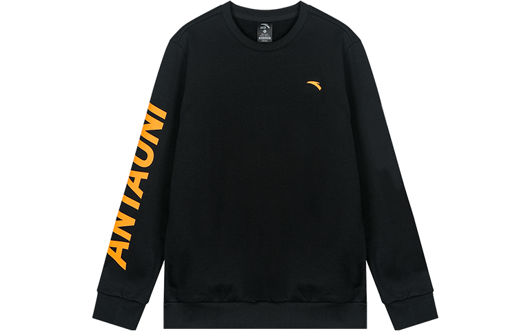 Anta Lifestyle Fleece Crewneck Sweatshirt Black/Orange Logo Print 952418720-2