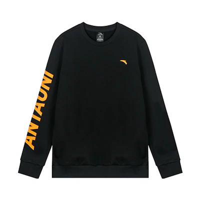 Anta Lifestyle Fleece Crewneck Sweatshirt Black/Orange Logo Print 952418720-2