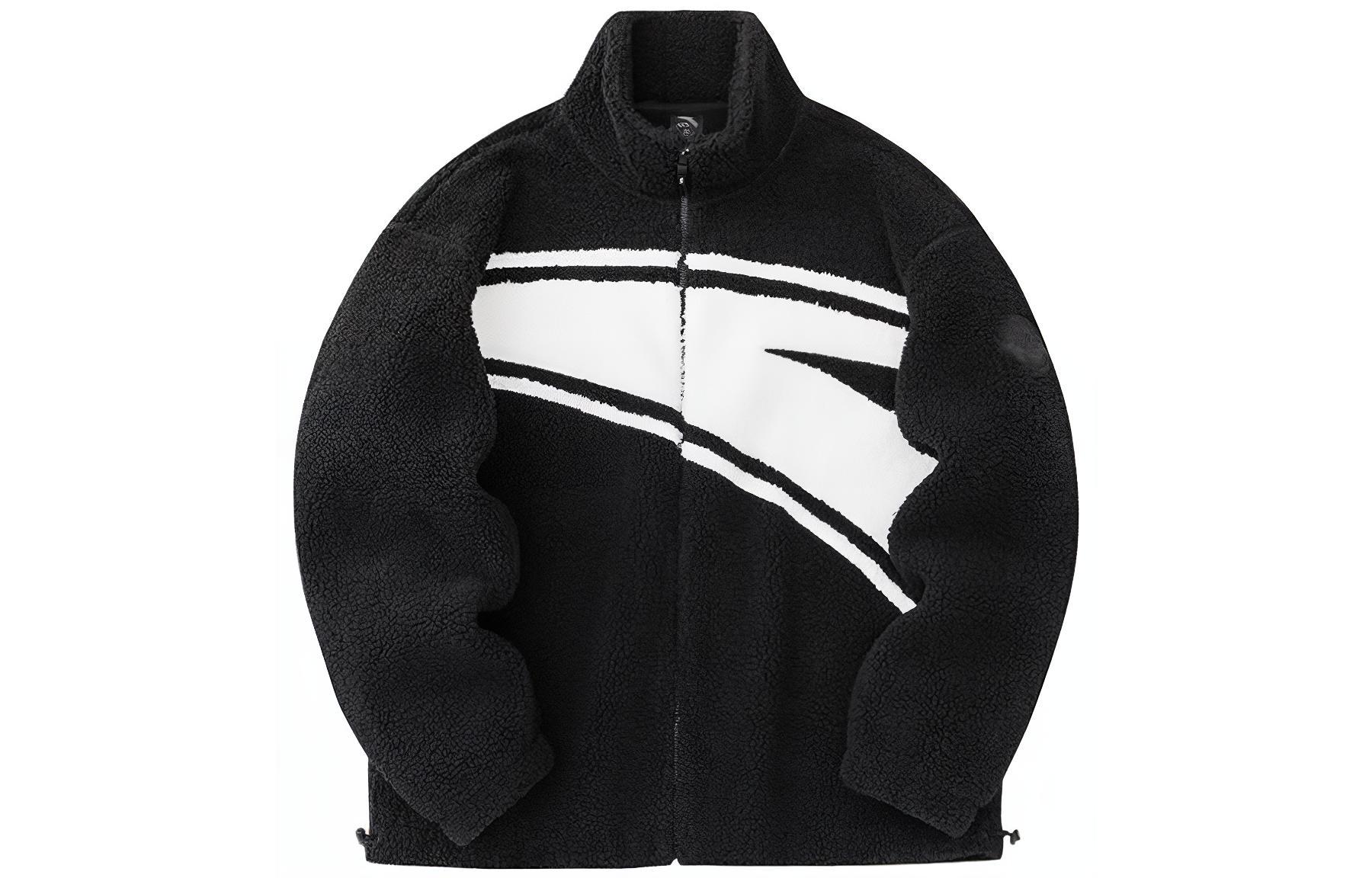 Anta Lifestyle Fleece Jacket Black Unisex - Big Logo, Zip-Up, Thick Sherpa 972348708-3