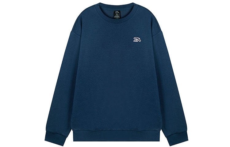 Anta Lifestyle Fleece Knit Sweatshirt Navy Unisex Casual Pullover 972348711-7