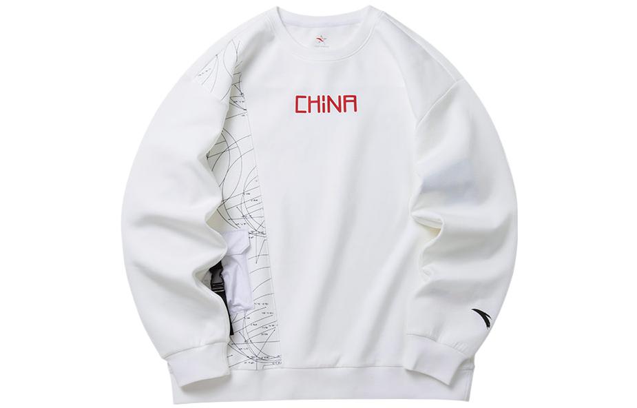 Anta Lifestyle Geometric Print Crewneck Long Sleeve Sweatshirt White 152130704-1